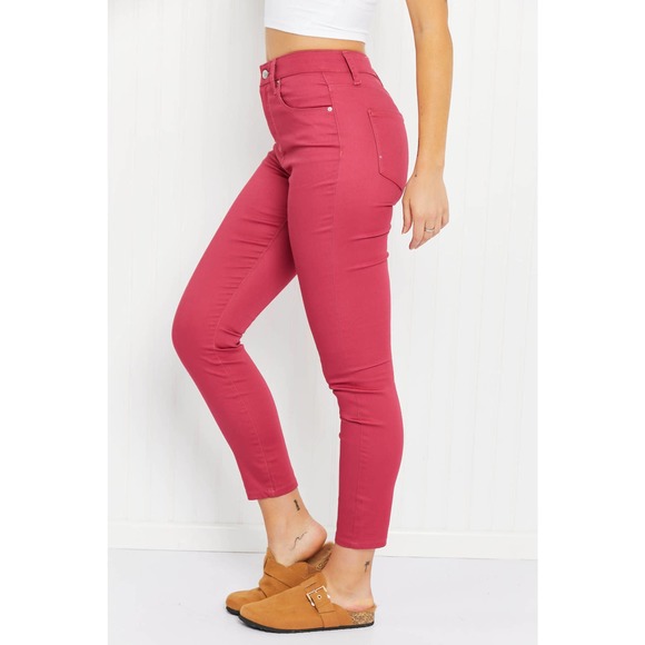 Walk the Line Full Size High Rise Skinny Jeans in Rose - Picture 3 of 8